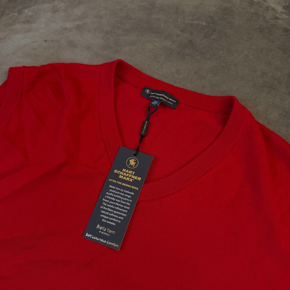 Hart Schaffner Marx Merino Wool Sweater Vest Mens 3XB Red V Neck Pullover NWT
